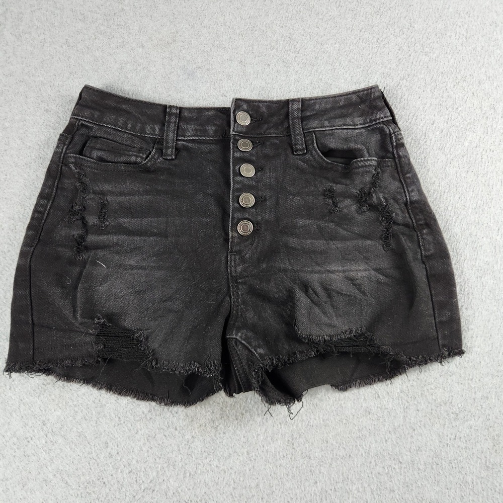SO Denim Super High Rise Curvy Shortie Shorts Womens 7/28W Black Button Fly